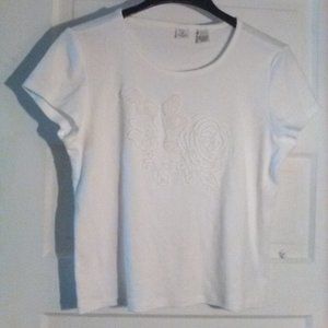 Saks Real Clothes Petite Cotton Tee with Beaded Floral Detail